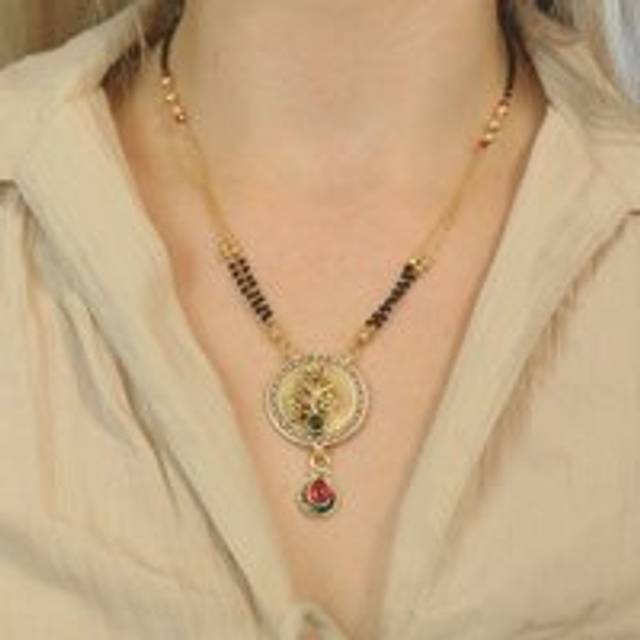 Indian Ethnic Black Beads Mangalsutra Wedding Asian Pendant Necklace - 18 inches