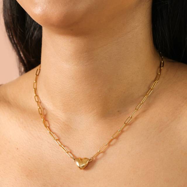 Stainless Steel Magnetic Heart Pendant Necklace in Gold - gold - one size