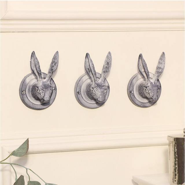 Set of 3 Grey Hare Head Coat Hooks Material: Home Decor & Accessories