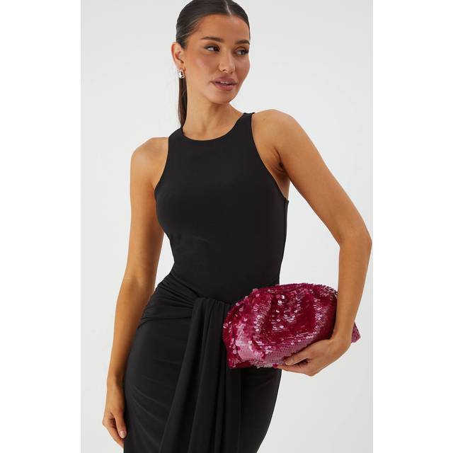 Womens Slouchy Sequin Clutch Bag - Pink - One Size