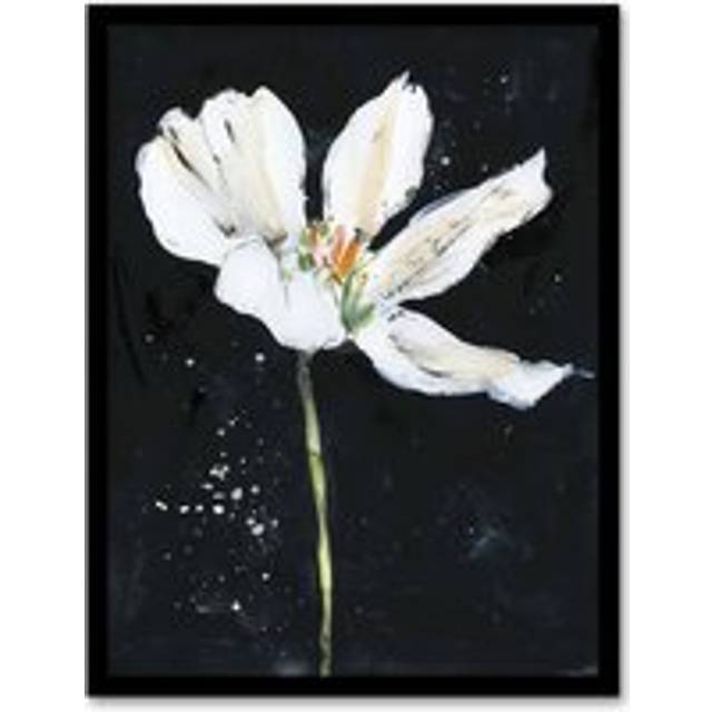 Abstract White Lily Flower Black Floral Painting Framed Wall Art - W12 inch x H16 inch