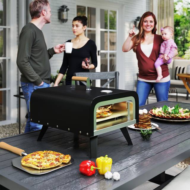 "Outsunny Outdoor Tabletop Gas Pizza Oven with 12"" Pizza Stone & Peel, Black"