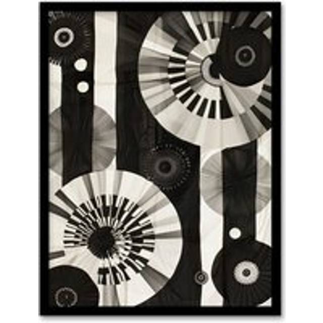Geometric Black White Circle Stripe Patterns Framed Art Print - W12 inch x H16 inch