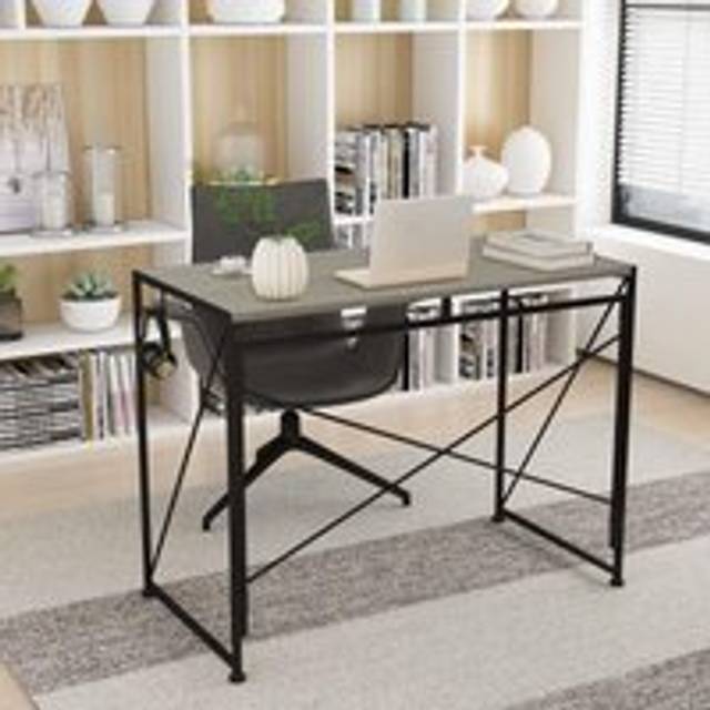 (Grey Oak Effect) Folding Compact Desk Computer Table Storage Hook