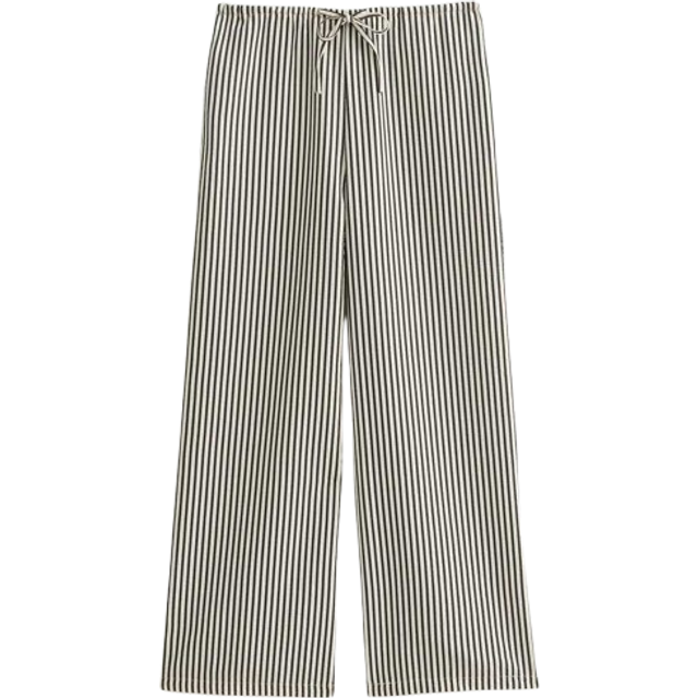 New Look Women's Black Crinkle Textured Striped Wide Leg Trousers - UK 12