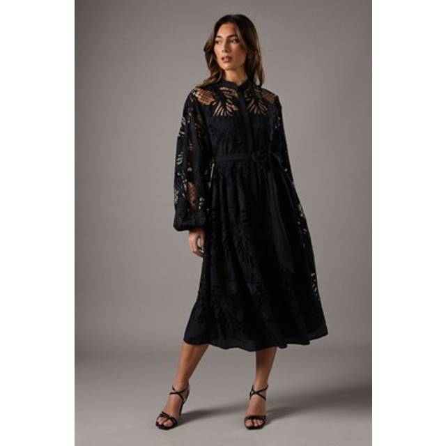 Cutwork Shirt Dress - Black - 8