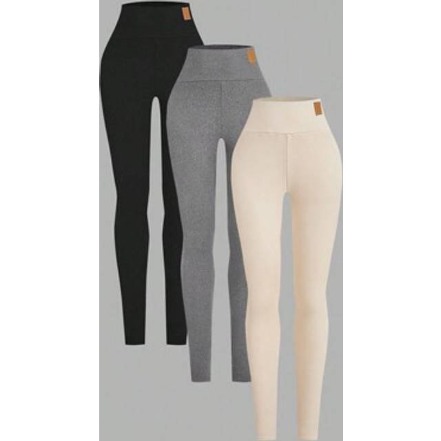 SHEIN 3pcs Women Solid Color Thermal Lined Leggings, Autumn/Winter