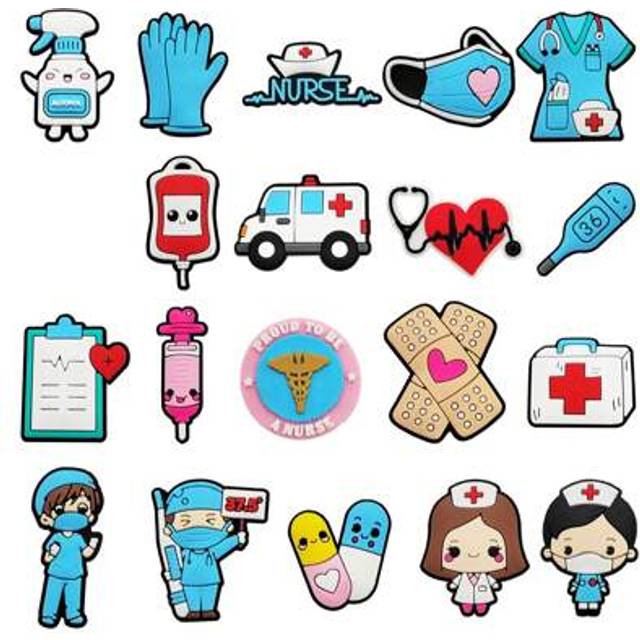SHEIN 19Pcs Doctor Nurse Series DIY Caharms For Shoe Key Chain Sandals Beach Bags,Nurse Accessories For Work,PVC Shoe Charms For Clogs Premium Quality Popul