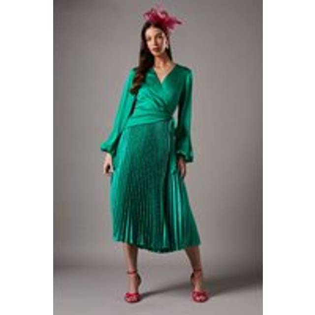 Pleat Wrap Dress - Green - 10
