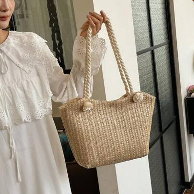 SHEIN Summer Beach Vacation Large Capacity Straw Tote Bag, Fashionable Casual Braided Rope Shoulder Handbag