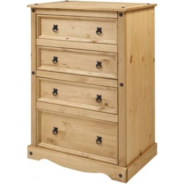 Mercers Furniture Corona Compact 4 Drawer Chest Of Drawers Solid Pine With Mexican Styling, Brown