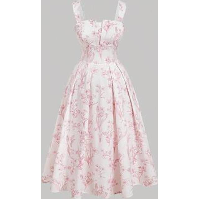 SHEIN Vintage Print Flowy Maxi Dress With Loose Straps, Light Pink,Beach Dress Sundress,Holiday Outfits Boho,Birthday Dresses For Women