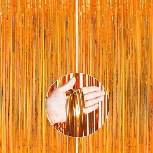 SHEIN 1Pc Bright Orange Tinsel Curtain Drizzle Curtain Party Background Decoration,Party Backdrop Metallic Foil Fringe Tinsel Curtain,Holiday Birthday Party