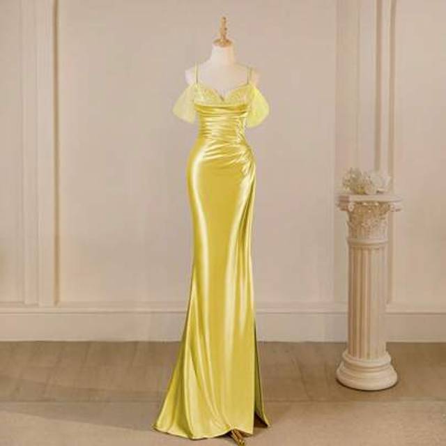 SHEIN Satin Spaghetti Strap Fitted Bridesmaid Wedding Dress