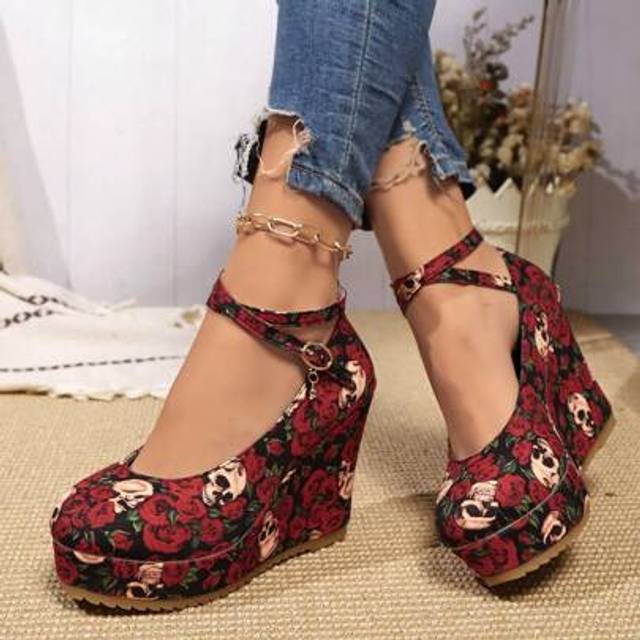 SHEIN 2025 New Vintage Comfortable Versatile Strap Wedge Platform Slip-On Loafers