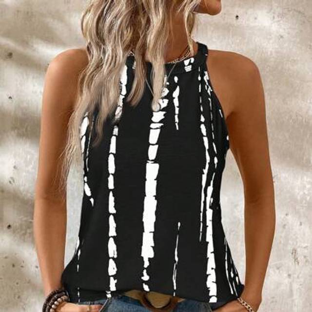 SHEIN Women&#39;s Tie-Dye Printed Loose Casual Halter Neck Tank Top