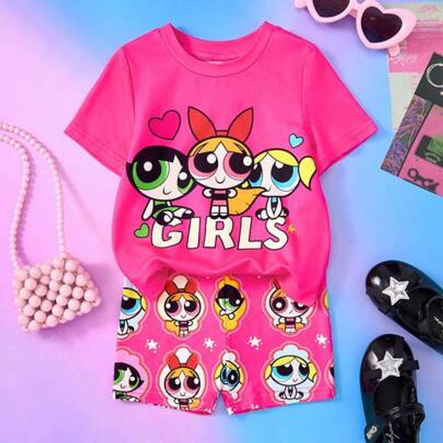 SHEIN 2pcs/Set Baby Girl Cute & Sweet Blossom, Bubbles, Buttercup Pattern Top & Leggings Set, Suitable For Spring/Summer