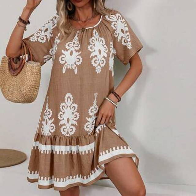 SHEIN Women&#39;s Printed Ruffle Hem Shift Dress, Summer