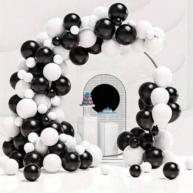 SHEIN 120pcs Black And White Latex Balloon Wreath Set, Suitable For Weddings, Valentine&#39;s Day, Birthdays, Pop Parties, Graduation Ceremonies, Family Gatheri