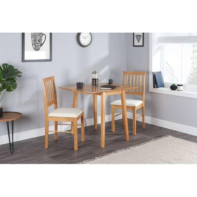 2 Seater Drop Leaf Dining Set Oak and White - Birlea - Brown