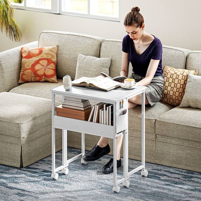 (White) HOMCOM 63 cm Foldable Computer Desk on Wheels for Small Spaces