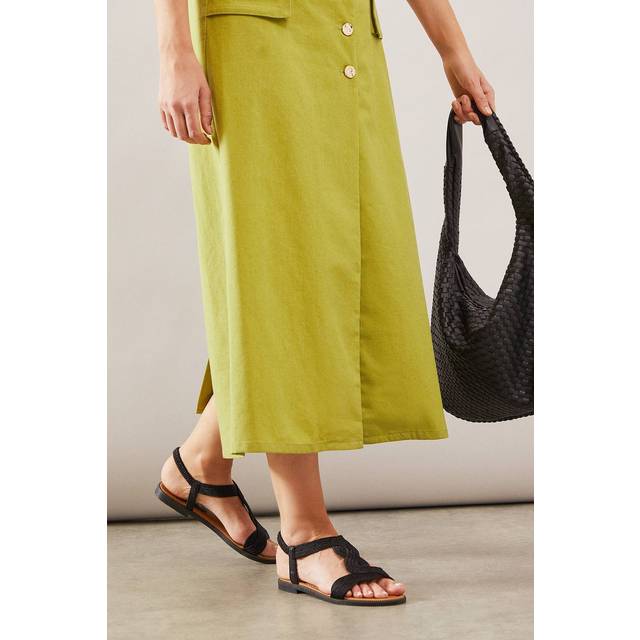 Womens Cassie Twist T-Bar Slingback Flat Sandals - Black - 3