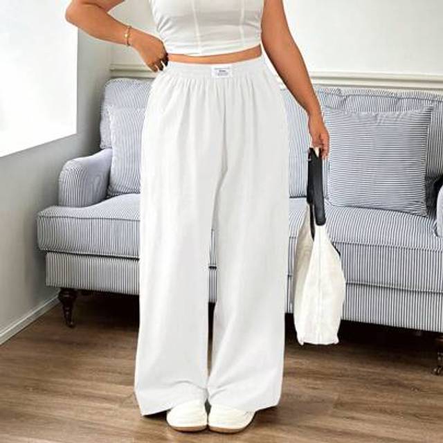 SHEIN New Plus Size Casual White Simple Pants, Versatile,Wide Leg Cotton Pants, 100% Cotton Pants