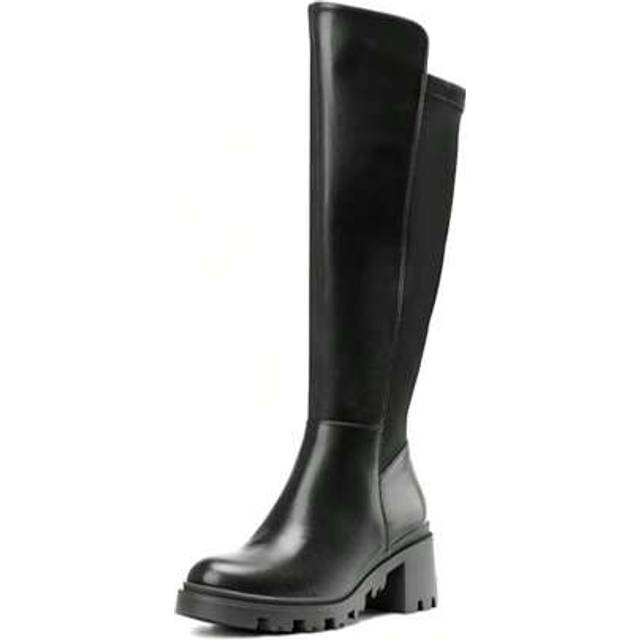 SHEIN Women&#39;s Knee-High Boots, Comfortable Chunky Block Heel Pointed Toe Pull On Side Zipper Suede Slouch Riding Boots For UK Ladies