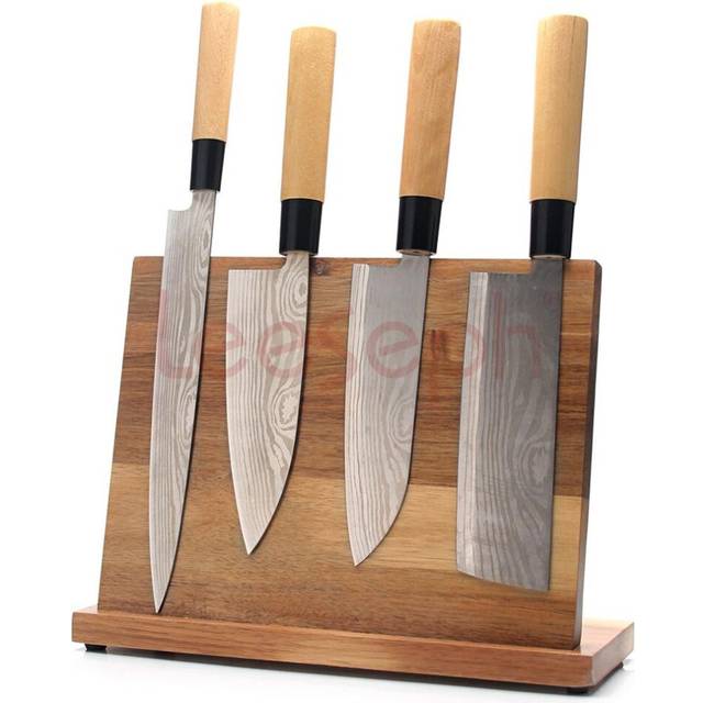 Magnetic Knife Block(Natural Wood), Knife Organizer Block, Knife Dock, Kitchen Scissor Holder, Strongly Magnetic