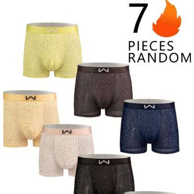 SHEIN 7pcs Men&#39;s Loose Fit Breathable Ice Silk Printed Boxers, Fashionable Patterns Short Boxer Briefs, Comfortable Stretchy Shorts, Cooling Icy Silk For Su