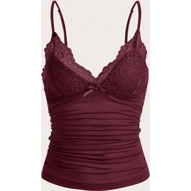 SHEIN Elegant Solid Contrast Lace Ruched Y2k Cami Top