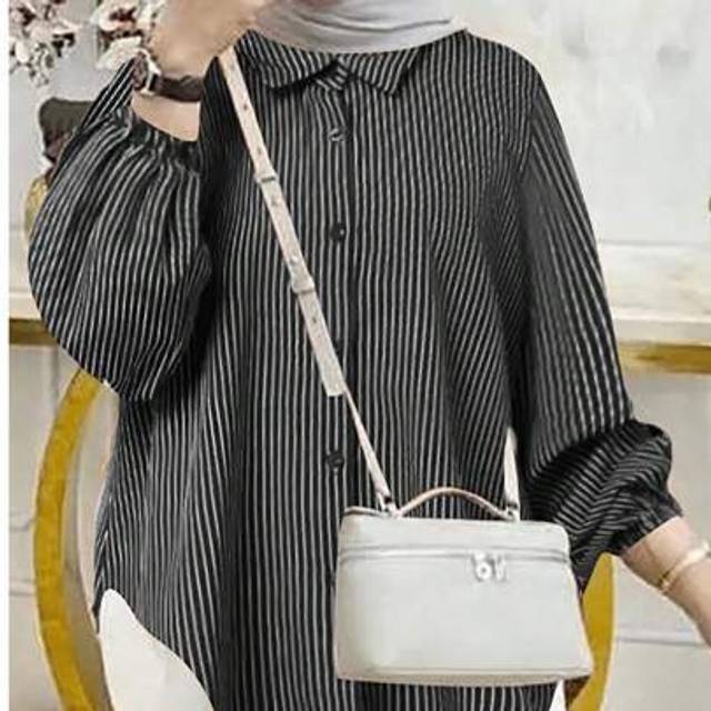 SHEIN Women&#39;s Stripe Print Button Up Casual Long Sleeve Arabic Blouse, Modest