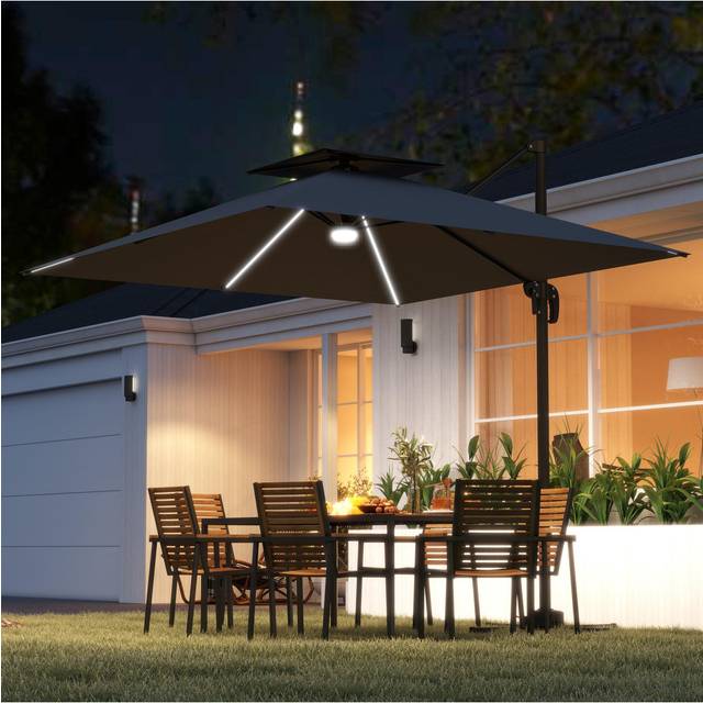 Outsunny 2.5m Cantilever Parasol - Garden Parasol With Lights - Dark Grey | TJ Hughes