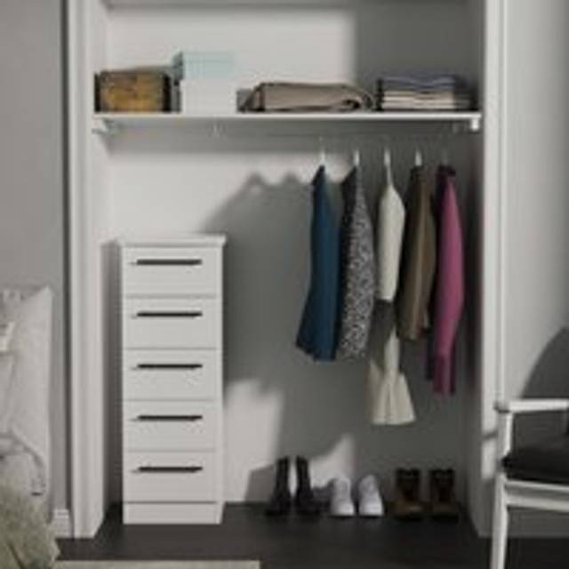 Beverley Tall Tallboy White 5 Drawers 108cm