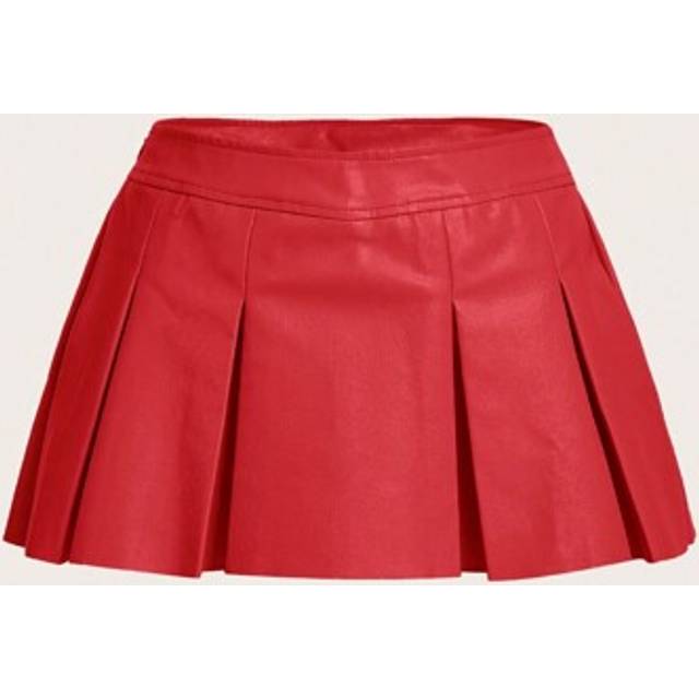 SHEIN Red Solid PU Leather Pleated Mini Skirt