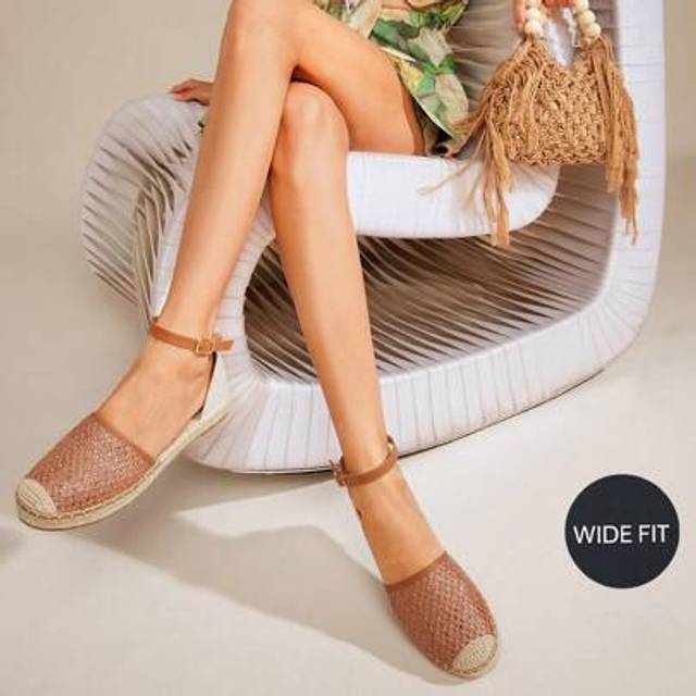 SHEIN Women&#39;s Wide-Fit Hollow Thick Bottom Closed Toe Espadrille Flats ,Suitable For Daily And Outdoor Wear