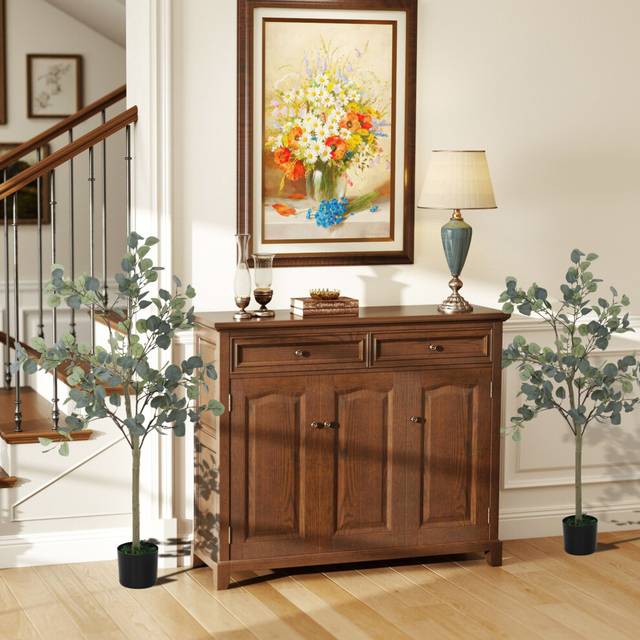 HOMCOM 2 Pack Artificial Plants - Faux Silk Eucalyptus Trees - 120cm | TJ Hughes