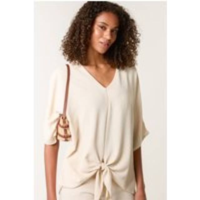 Blue Vanilla Beige Tie Knot Blouse - s/m