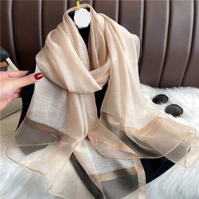 SHEIN 1 PC Korean Style Gold Wire Sequin Imitation Silk Satin Sunscreen Luxury Brand Spring And Summer Large Long Pashmina Women Scarf Solid Color Shawl Wra
