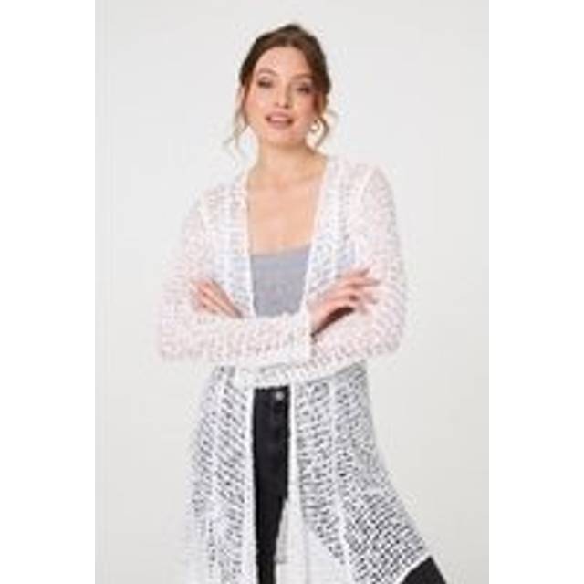 Izabel London Crochet Knit Longline Waterfall Cardigan - White - one size