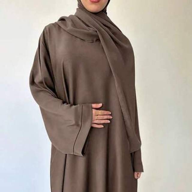 SHEIN Women&#39;s Casual Plain Color Flare Sleeve Arabic Style Dress, Modest