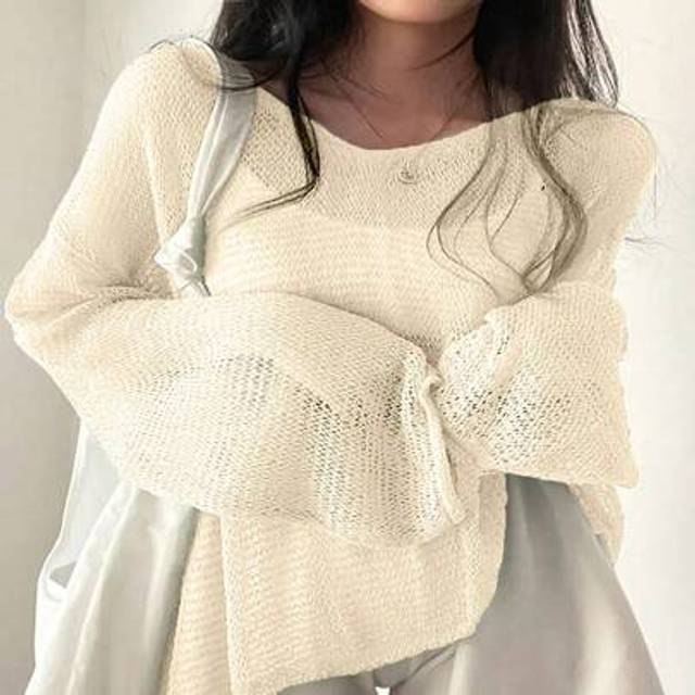 SHEIN Casual Solid Color Round Neck Long Sleeve Loose Knit Sweater