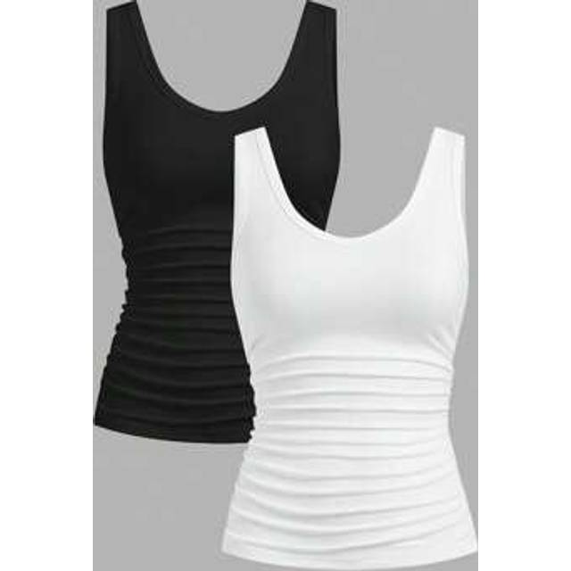 Slaydiva 2 Pieces Casual Minimalist Women V-Neck Camisole, Black And White
