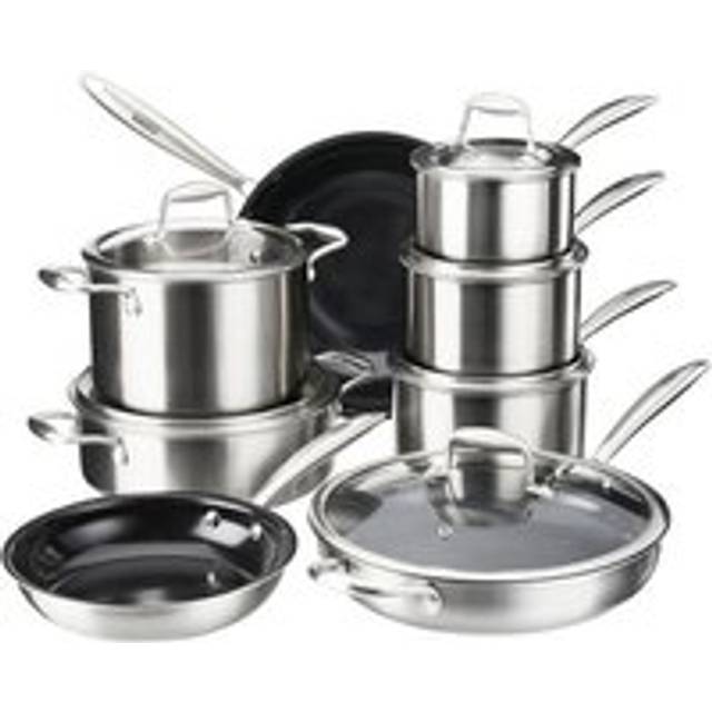 Cooks Professional 8 Piece Tri-Ply Cookware Set - 3 x Saucepans, 2 x Frying Pans, Wok, Saute Pan & Stockpot, Silver
