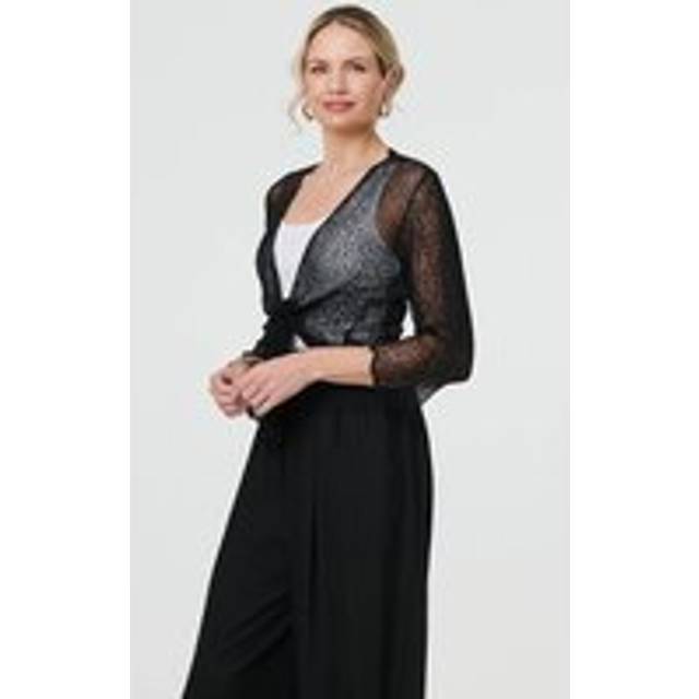 Sheer 3/4 Sleeve Open Front Cardigan - Black - One Size