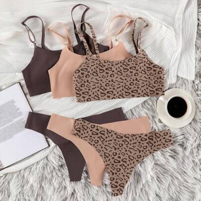 SHEIN 3packs Leopard Print Bra & Panty Lingerie Set
