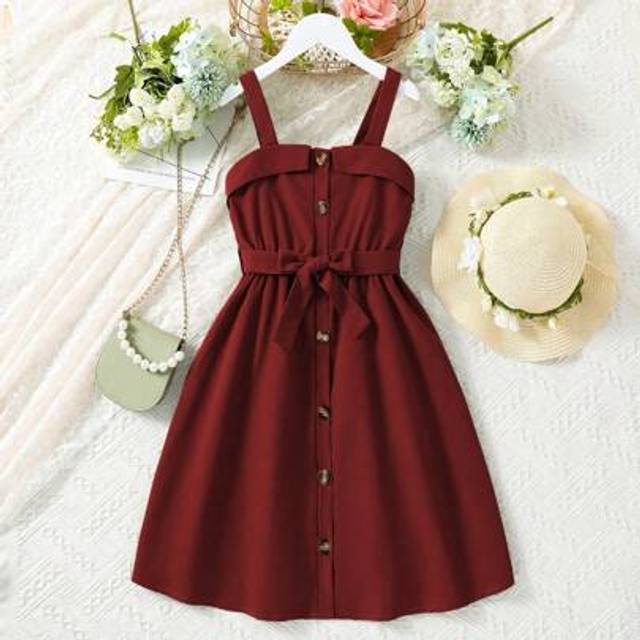 SHEIN Tween Girls Foldover Collar Pinafore Dress With Waistband