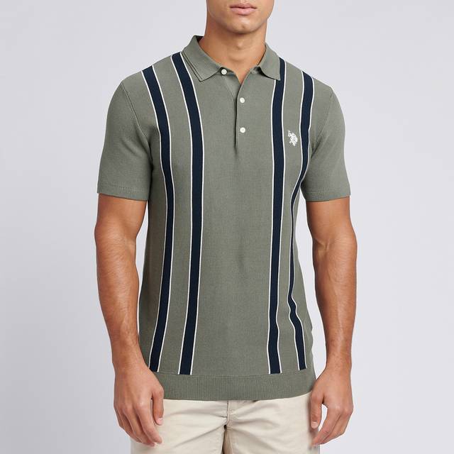 Sage Stripe Knit Polo Shirt - Green (M)