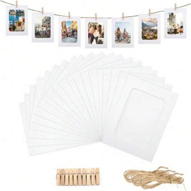 SHEIN 21pcs/1set,-Paper Photo Frame,Vibrant Paper Photo Frame Clip Garland - Kraft Paper Hanging Picture Frame To Display 4x6 Inch Photos,DIY Cardboard Phot