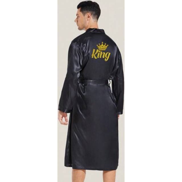 SHEIN 1pc Men&#39;s Couple KING/QUEEN Simulated Silk Long Bathrobe